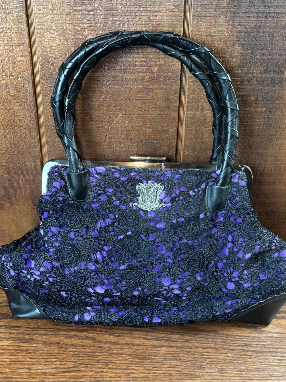 Disney Parks Haunted Mansion Black Lace-Overlay Purple Handbag, Master Gracey